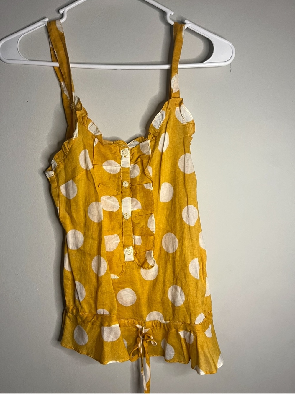 Old navy Yellow Polka Dot Ruffle Tie-Front Tank small